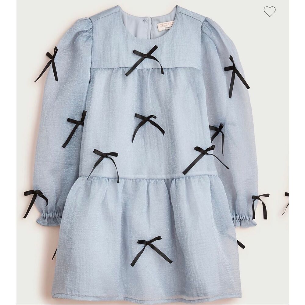 J. Crew Girls' bow-embellished dress in crinkle organza Frosty Blue NWT size 8